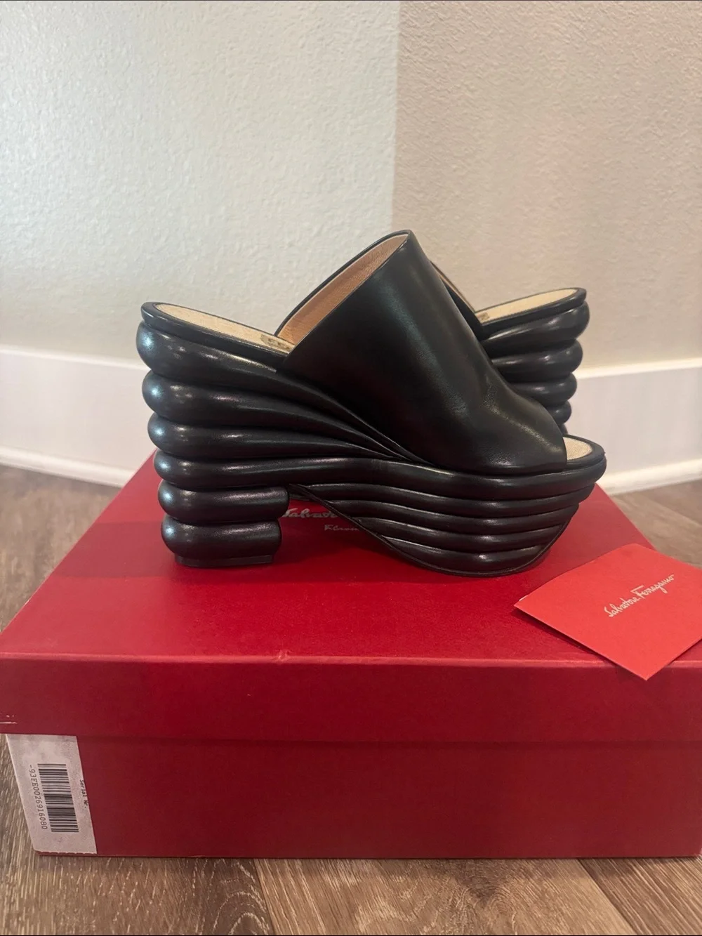 Salvatore Ferragamo Miley Platform Leather Mule  Size 8C Black